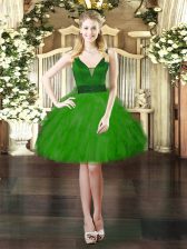 Glorious Green Sleeveless Mini Length Beading and Ruffles Lace Up Prom Dress