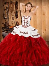  Strapless Sleeveless Lace Up Sweet 16 Quinceanera Dress Wine Red Satin and Organza