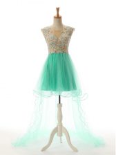 Edgy Apple Green Sleeveless Tulle Backless Evening Dress for Prom and Party