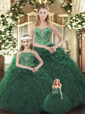 Popular Dark Green Sleeveless Organza Lace Up Vestidos de Quinceanera for Military Ball and Sweet 16 and Quinceanera