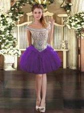  Mini Length Purple Homecoming Dress Off The Shoulder Sleeveless Zipper