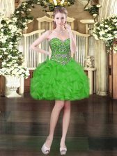 Superior Beading and Ruffles Prom Dress Green Lace Up Sleeveless Mini Length