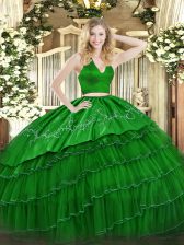 Gorgeous Embroidery Quinceanera Dress Green Zipper Sleeveless Floor Length