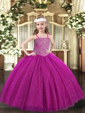  Sleeveless Beading Lace Up Little Girl Pageant Gowns