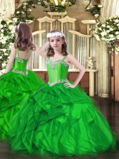  Green Straps Lace Up Beading and Ruffles Custom Made Pageant Dress Sleeveless