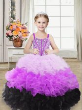  Multi-color Sleeveless Floor Length Beading and Ruffles Lace Up Girls Pageant Dresses