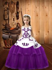 Fantastic Eggplant Purple Sleeveless Beading and Embroidery Floor Length Little Girls Pageant Gowns