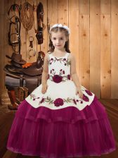 Most Popular Floor Length Ball Gowns Sleeveless Fuchsia Girls Pageant Dresses Lace Up