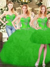  Green Lace Up Sweetheart Ruffles and Bowknot Sweet 16 Dress Organza Sleeveless