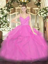 Luxury Floor Length Ball Gowns Sleeveless Hot Pink Sweet 16 Dress Zipper