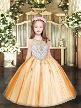 Unique Orange Scoop Zipper Beading and Appliques Pageant Dress Womens Sleeveless