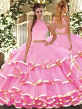  Sleeveless Beading and Ruffled Layers Backless Quinceanera Gowns