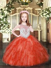 Classical Floor Length Ball Gowns Sleeveless Red Child Pageant Dress Zipper
