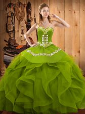 Fantastic Sweetheart Sleeveless Lace Up Sweet 16 Dress Olive Green Organza