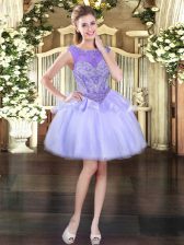 Romantic Organza Scoop Sleeveless Lace Up Beading in Lavender