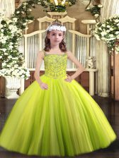  Floor Length Lace Up Little Girl Pageant Gowns Yellow Green for Party and Sweet 16 and Quinceanera and Wedding Party with Beading