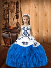  Sleeveless Lace Up Floor Length Embroidery and Ruffles Pageant Dress