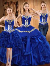 New Arrival Royal Blue Sweet 16 Quinceanera Dress Military Ball and Sweet 16 and Quinceanera with Embroidery and Ruffles Sweetheart Sleeveless Lace Up