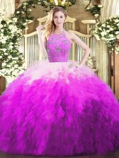 Tulle Halter Top Sleeveless Zipper Beading and Ruffles Sweet 16 Dress in Multi-color