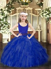  Floor Length Zipper Pageant Dress Royal Blue for Party and Quinceanera with Beading and Ruffles