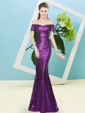 Shining Short Sleeves Sequins Zipper Prom Party Dress