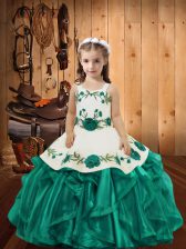  Organza Sleeveless Floor Length Girls Pageant Dresses and Embroidery and Ruffles