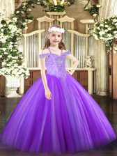  Lavender Lace Up Winning Pageant Gowns Beading Sleeveless Floor Length