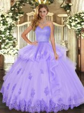  Lavender Ball Gowns Tulle Sweetheart Sleeveless Beading and Appliques and Ruffles Floor Length Lace Up Quinceanera Dress