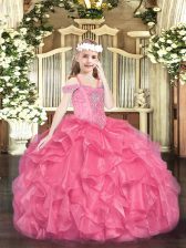  Sleeveless Lace Up Floor Length Beading and Ruffles Pageant Dress Toddler