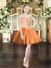  Orange Red Lace Up Prom Evening Gown Beading Sleeveless Mini Length