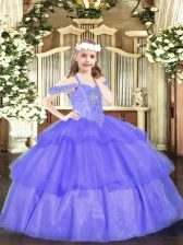  Floor Length Lace Up Pageant Dress for Teens Lavender for Party and Quinceanera with Beading and Ruffled Layers