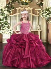  Ball Gowns Pageant Dress for Teens Fuchsia Straps Organza Sleeveless Floor Length Lace Up