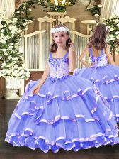  Ball Gowns Little Girls Pageant Dress Lavender Straps Organza Sleeveless Floor Length Lace Up