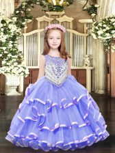 Superior Lavender Little Girl Pageant Gowns Party and Quinceanera with Beading and Ruffled Layers Scoop Sleeveless Zipper