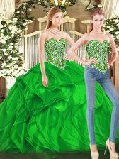  Green Sweetheart Neckline Beading and Ruffles Quinceanera Dress Sleeveless Lace Up