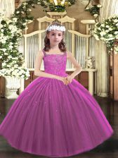  Purple Little Girl Pageant Gowns Party and Sweet 16 and Quinceanera and Wedding Party with Beading Straps Sleeveless Lace Up