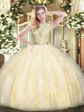  Light Yellow Sleeveless Organza Backless Sweet 16 Dresses for Military Ball and Sweet 16 and Quinceanera