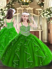  Ball Gowns Little Girls Pageant Gowns Green Straps Organza Sleeveless Floor Length Lace Up