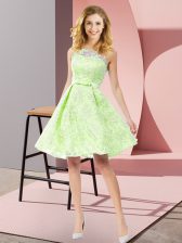 Colorful Scoop Sleeveless Dama Dress for Quinceanera Knee Length Bowknot Yellow Green Lace