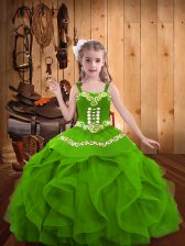  Ball Gowns Pageant Dress Womens Green Straps Organza Sleeveless Floor Length Lace Up