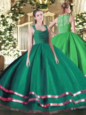  Ball Gowns Sweet 16 Dresses Dark Green Straps Organza Sleeveless Floor Length Zipper
