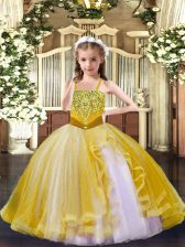  Straps Sleeveless Lace Up Custom Made Pageant Dress Gold Tulle