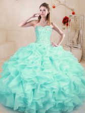 Beauteous Sleeveless Beading and Ruffles Lace Up Ball Gown Prom Dress