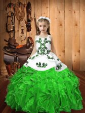 Excellent Organza Straps Sleeveless Lace Up Embroidery and Ruffles High School Pageant Dress in 