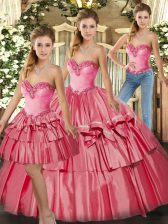 Sweet Three Pieces Sweet 16 Dress Watermelon Red Sweetheart Organza Sleeveless Floor Length Lace Up