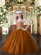  Tulle Sleeveless Floor Length Little Girl Pageant Gowns and Beading