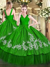  Green V-neck Neckline Embroidery Sweet 16 Dresses Sleeveless Zipper