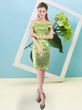  Off The Shoulder Short Sleeves Prom Party Dress Mini Length Sequins Yellow Green Sequined