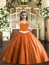  Floor Length Ball Gowns Sleeveless Rust Red Child Pageant Dress Lace Up