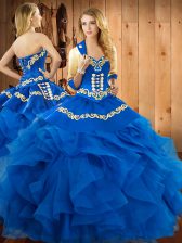 Superior Sleeveless Embroidery and Ruffles Lace Up Sweet 16 Dress